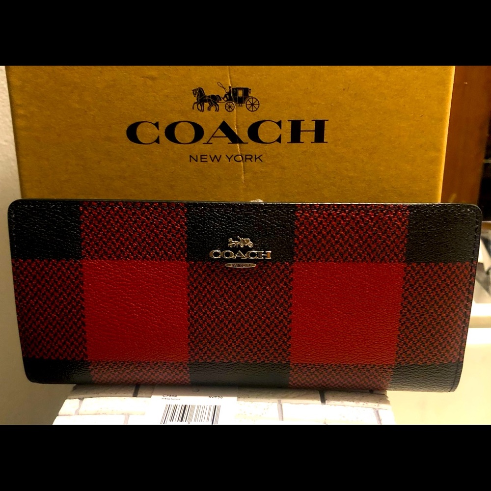 Authentic Coach Buffalo plaid slim wallet